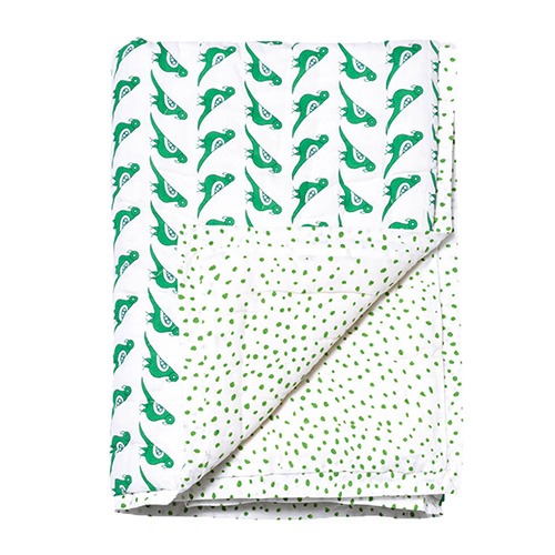 Reversible Quilted Bed Cover Green Birds 150x220cm