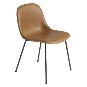 Fiber Side Chair Tube Base  Refine Leather Cognac/Black