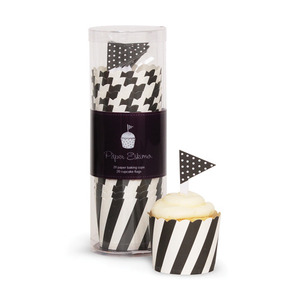 Baking Cup Toppers Black Candy Stripes